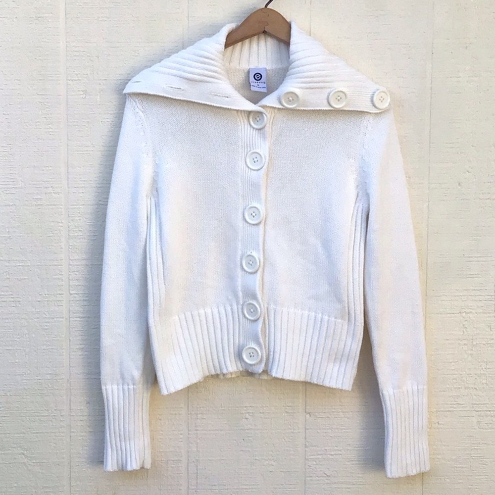 Y2K Ellemenno vintage knit jumbo buttons off white cardigan sweater